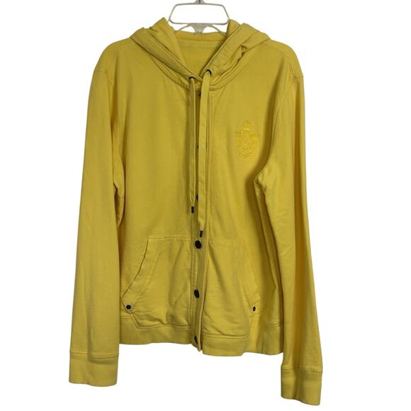 Y2K LRL Lauren Jeans Co Yellow Button Up Hoodie Crest Size Large Preppy Casual - Picture 1 of 6